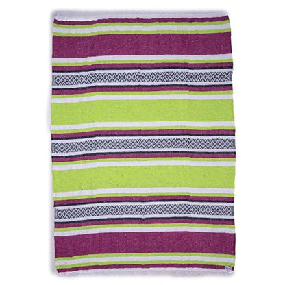 Quetzal 4 Pack Mexican Blankets, 74"x50", Apple Green/Magenta/Navy Cancun