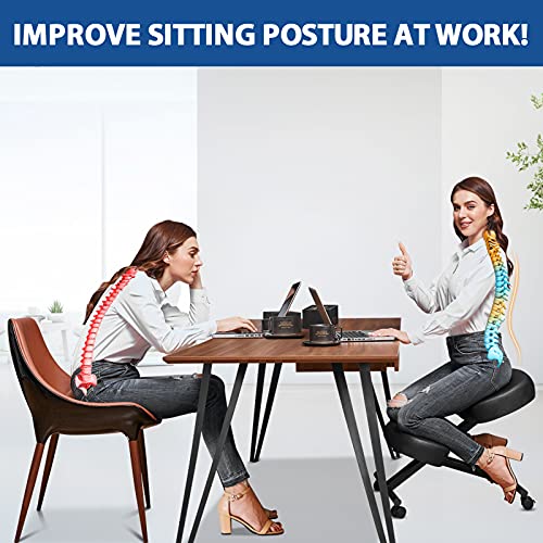 Ergonomic Kneeling Chair, Meditation Chair with Height Adjustable and Cushion for Home and Office, Posture Office Stool with an Angled Seat and Casters - size: Height Adjustable - Pneumatic