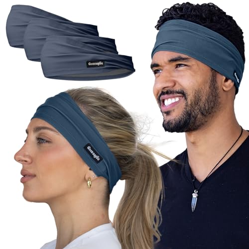 Good Bands Sweat Headbands for Men and Women, Non Slip Workout Sweatband - color: Navy Blue, size: Pack of 3