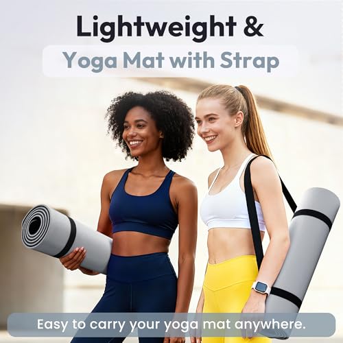 Umineux Non Slip Yoga Mat 72"x24" Exercise & Fitness Mat For Women and Men - color: Gray & Black, size: 10MM