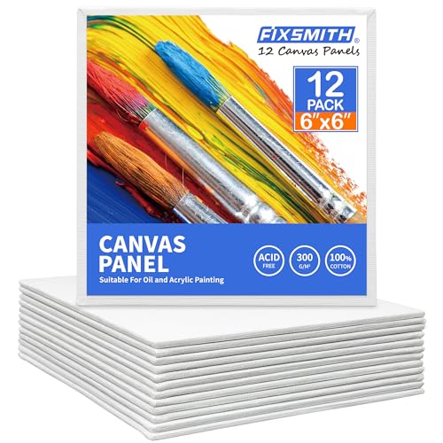 FIXSMITH Canvas Boards for Painting 6x6 Inch, Super Value 12 Pack White Blank Canvas Panels, 100% Cotton Primed, Painting Art Supplies for Professionals, Hobby Painters, Students & Kids - size: 6"×6"