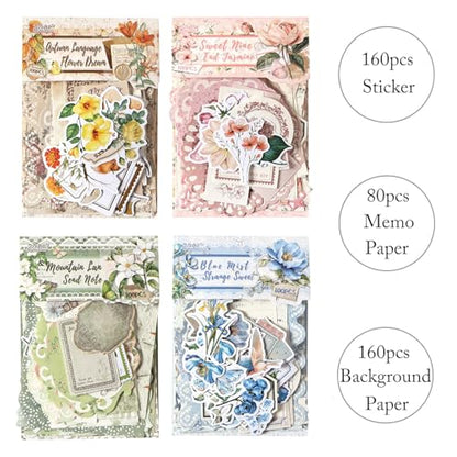 400Pcs Vintage Scrapbook Paper Floral Scrapbook Supplies Junk Journal Stickers Journaling Supplies for Bullet Journaling, Retro Crafts, Planner, Collage Card Album
