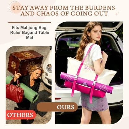 Mahjong Bag Storage Carrying Case for Tiles with Shoulder Strap (Rose Red) | 3-Bag System, External Mat Strap, Large Capacity, Lightweight Canvas, Reinforced Stitching, Fast Packing. - color: Rose Red