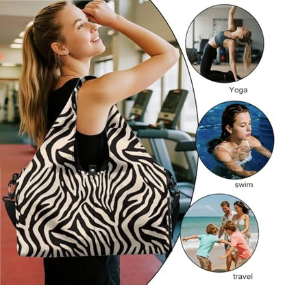 Yoga Gym Bag with Removable Adjustable Shoulder Strap, Shoe Compartment & Top Yoga Mat Holder 17.72x8.66x9.84in - color: Black Zebra Stripe Print