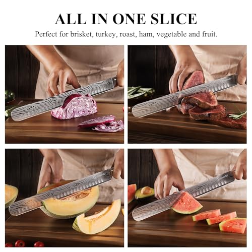 12 Inch Carving Knife,Brisket Knife for Roasts and Turkey | Ultra Sharp-High Carbon German Stainless Steel BBQ Slicing Knife with Gift Box - color: 12 inch Carving Knife