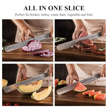 12 Inch Carving Knife,Brisket Knife for Roasts and Turkey | Ultra Sharp-High Carbon German Stainless Steel BBQ Slicing Knife with Gift Box - color: 12 inch Carving Knife