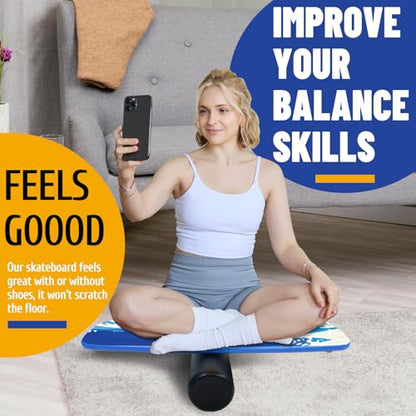 Balance Borad Sports Trainer-with Adjustable Stopper- Stability Board for Physical Therapy,Yoga,Surfing Training-Max Load 350lbs with Aiti- Slip Surface - color: Blue
