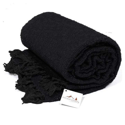 Open Road Goods Solid Color Mexican Yoga Blanket – Large Handwoven Throw for Yoga, Beach, Camping or Home – Soft and Durable Cotton Blend - color: Black