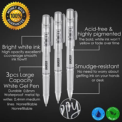 Qionew Silver Gel Pens, 3 Pack, Silver Gel Ink Pen Set for Art Highlight | Fine Point Gel Ink Pen, Opaque Archival Ink Pens, Silver Pen for Black Paper Drawing, Illustration, Card Making, Journaling - size: 1 Count (Pack of 3), style: Silver