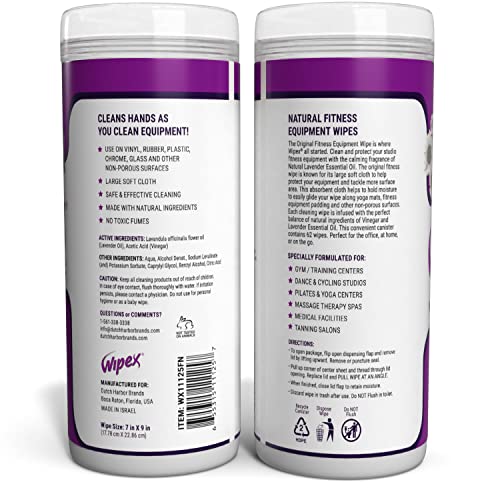 Wipex Original Natural Fitness Equipment Wipes - EWG Verified- Plant-Based Lint Free Cloth - Gym Wipes for Equipment, Yoga Mat, Peloton, Lavender and Vinegar, 50 Count (Pack of 3) - size: 50 Count (Pack of 3)