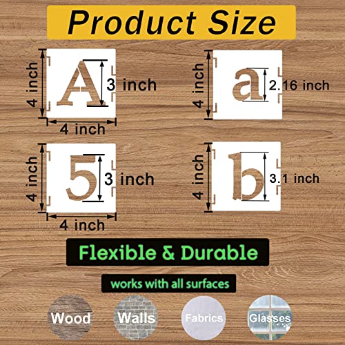 3 Inch Alphabet Letter Stencils, 65 Pcs Reusable Plastic Letter Number Symbol Interlocking Drawing Template Kit for Painting on Wood, Wall, Fabric, Rock, Signage, Door Porch - size: 3 Inch