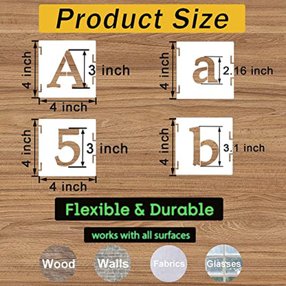 3 Inch Alphabet Letter Stencils, 65 Pcs Reusable Plastic Letter Number Symbol Interlocking Drawing Template Kit for Painting on Wood, Wall, Fabric, Rock, Signage, Door Porch - size: 3 Inch
