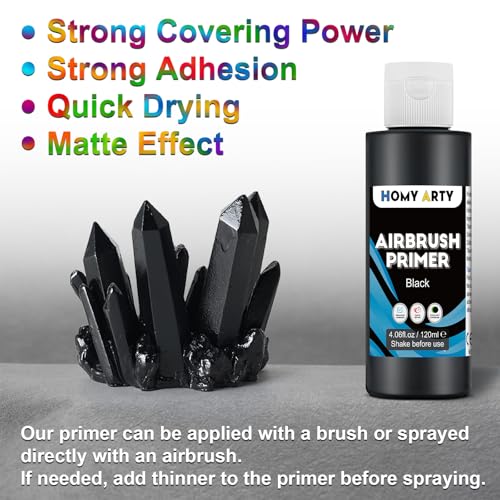 HOMY ARTY Iridescent Airbrush Paint - 30 Colors with 4.05 fl oz Thinner and | 4.05 fl oz Primer, Ready to Spray Acrylic Airbrush Paints, Water-Based Iridescent Air Brush Colors for Plastic Model, Canvas
