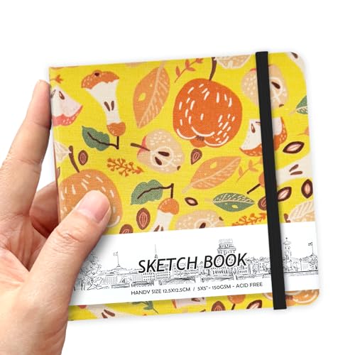 5" x 5" Hardcover Sketch Book,58 Sheets Small Mixed Media Pocket Sketch Pad | PU Cover,150 GSM Acid Free Artist Drawing Paper,Travel Journal Blank Notebook for Adults Sketching,Illustration. - color: 150gsm Cloth-fruit pit