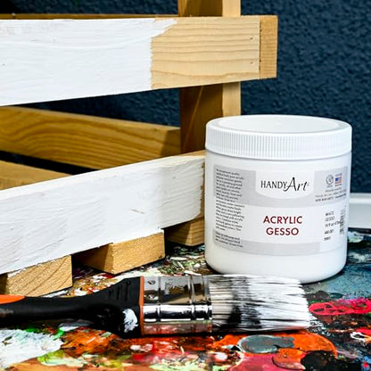 Handy Art Acrylic Gesso, 16 oz, White, Primer for Canvas, Wood, & Artist Painting Surfaces, Enhances Acrylic Paint Adhesion, Low Viscosity, Thick Coverage, Certified Safe & AP Non-Toxic, Made in USA - color: White Gesso, size: 16 Fl Oz (Pack of 1)