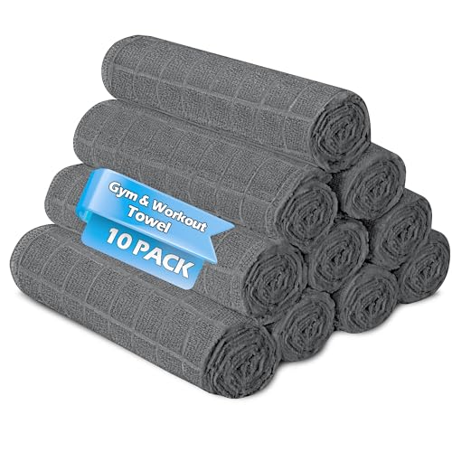 HOMERHYMRE Microfiber Workout Towels, 10 Pack Grey Gym Sweat Sports Towel for Yoga, Tennis, Running, Exercise, Working Out, Camping, Quick Dry, Highly Absorbent, for Women & Men, 16 x 27 Inch - color: Grey, size: 10 Pack