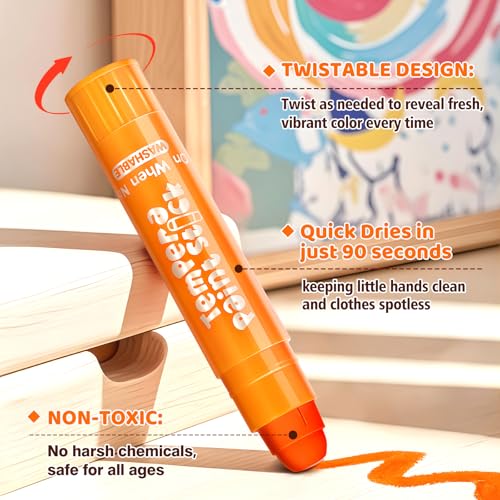 144 Pcs Ellinjan Tempera Paint Sticks For Kids, 12 Classic Colors, Washable & Quick-Drying Twistable Solid Paint, Bulk Art Supplies for Drawing & Painting, Back to School Art Supplies for Kids Classroom