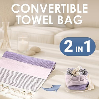 ATANI Turkish Beach Towel, Converts to a Bag, Oversized 100% Cotton Bath Towels Lightweight Quick-Dry Beach Blanket for Travel, Picnic, Camping, Yoga and Pool (Lavender, 71 inc x 39 inc) - color: Lavender, size: 71 inc x 39 inc