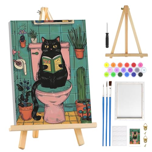 MOGTAA Paint by Numbers Kit for Adults with Frame, Cat Paint by Number Canvas, Paint by Numbers with Easel, DIY Animal Oil Painting Kit for Home Wall Decor 8 x 12 Inch - color: Cat1