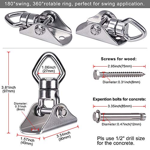 BeneLabel 800LB Capacity Swing Hanger with Bearing Swivel Stainless Steel Ceiling Mount Hanging Kit for Aerial Silks, Swings, Hammocks, Hanging Chair, Heavy Bag - color: Square Base Hanger(1 Pack)