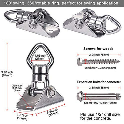 BeneLabel 800LB Capacity Swing Hanger with Bearing Swivel Stainless Steel Ceiling Mount Hanging Kit for Aerial Silks, Swings, Hammocks, Hanging Chair, Heavy Bag - color: Square Base Hanger(1 Pack)