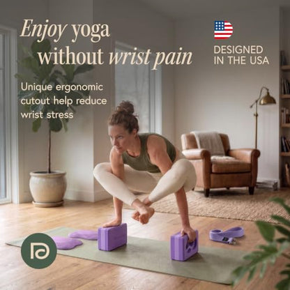 Yoga Blocks Wrist Support; Yoga Blocks 2 Pack with Knee Pads and Strap to Put Less Weight on Wrists; Durable, Versatile Yoga Brick Exercise Block Set, Blocks Yoga - color: Purple