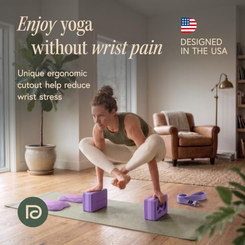 Yoga Blocks Wrist Support; Yoga Blocks 2 Pack with Knee Pads and Strap to Put Less Weight on Wrists; Durable, Versatile Yoga Brick Exercise Block Set, Blocks Yoga - color: Purple