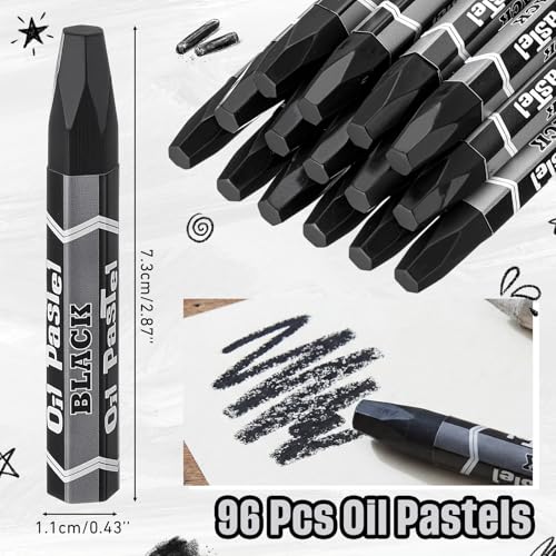 96 Pcs Black Soft Oil Pastels Bulk Artists Black Oil Crayons Single Color Hexagonal Creamy Pastel for Artists Beginners Painting Drawing Relaxing Blending Graffiti Gallery - color: Black