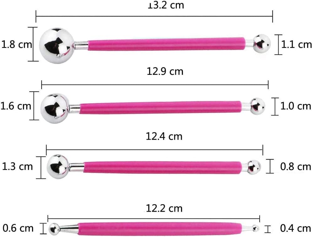 4PCS Double-Ended Metal Ceramic Clay Ball Stylus Dotting Tools and 5PCS 2 Way Silicone Polymer and Embossing Paper Flower Indentation Tool for Drawing - color: pink