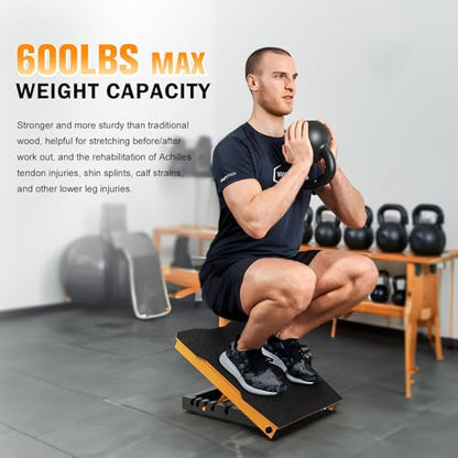 Steel Slant Board Calf Stretcher, 600 Lbs Weight Capacity 5-Level Adjustable Incline Board Squat Wedge Achilles Ankle Stretcher Non-Slip Surface for Squat, Fitness, Physical Therapy - color: Yellow