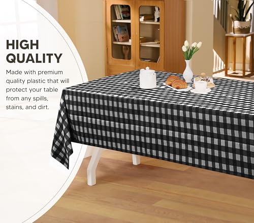 Utopia Kitchen Plastic Table Cloth Disposable [Black Check, 12 Pack] | Rectangle Tablecloth Waterproof Stain Resistant Party Table Cover - color: Black Check, size: 54X108 Inch - 12PC