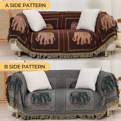 Elephant Pattern Boho Throw Blanket for Bed Couch 60"×80" Brown - color: Brown Elephant, size: 60''x80''