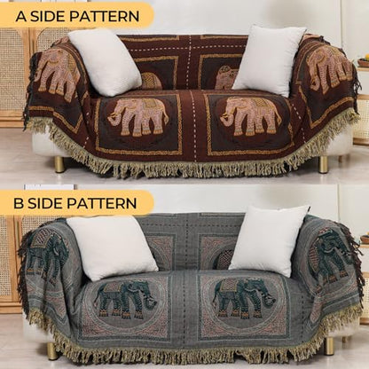Elephant Pattern Boho Throw Blanket for Bed Couch 60"×80" Brown - color: Brown Elephant, size: 60''x80''