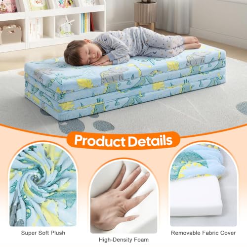 MeMoreCool Kids Floor Mattress, 48x72 Inch Foldable Play Mat, Blue Dino | Blue dinosaur 4x6 ft foam tatami futon mat - color: Blue Dinosaur