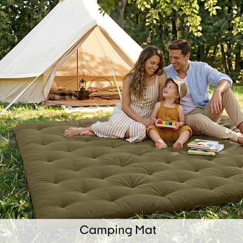 ZonLi Japanese Floor Mattress, 100% Cotton Cover Foldable Futon Mattress - color: Winter Moss, size: Full(75"L x 54"W x 2.5"Th)