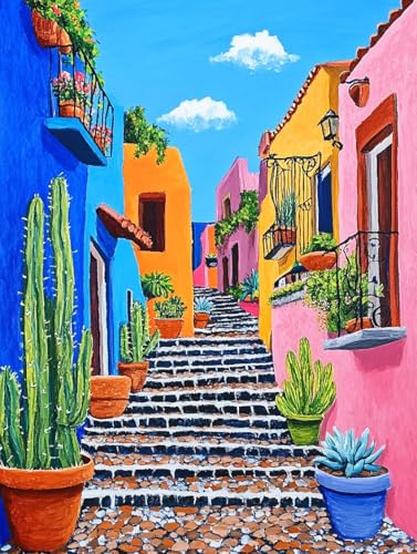 ZRIZQ Paint by Numbers Kit for Adults Beginner,Cityscape Cactus,16x20 | Full set with wooden brushes,rolled canvas,rich paints.Calming activity.Beginner friendly.Just open and paint. - color: 16"X20"Rolled Canvas(Frameless)-Landscape 4