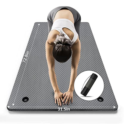 LFS Yoga Mat 72.8" x 31.5" x 2/5 inch Thick With Strap and Bag, Extra Wide - color: Gray