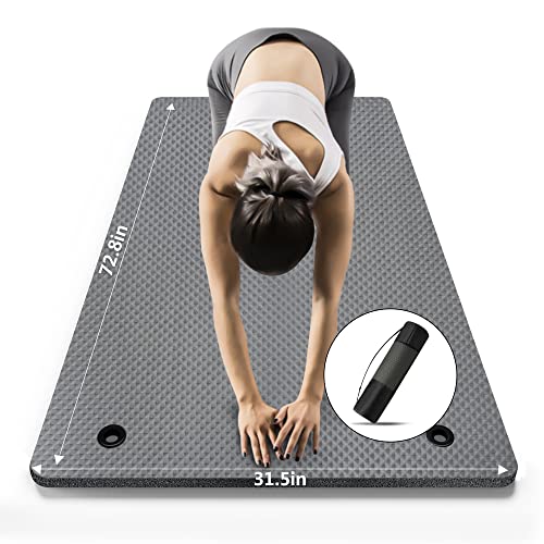 LFS Yoga Mat 72.8" x 31.5" x 2/5 inch Thick With Strap and Bag, Extra Wide - color: Gray