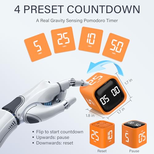Rotating Productivity Timer 5/25/10/50, Desk Flip Timer for ADHD,Orange - color: Orange