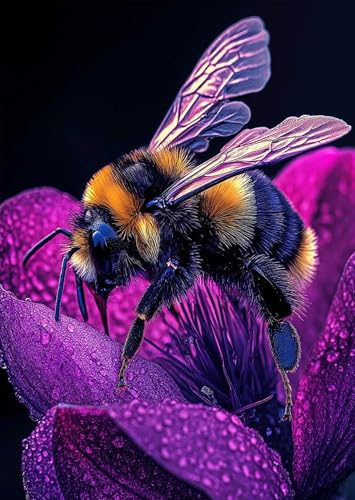 DDGEMART 5D Diamond Painting Kit for Adults, Full Drill Macro Bumblebee on Purple Flower Vibrant Insect Nature Art for Beginners, 12x16 inch - color: Bumblebee