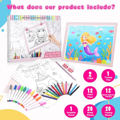 LED Drawing Tablet Kits Pink - 15" Light Board for Diamond Painting | Best Birthday, Holiday Gifts Toy for Kids Girls 3,4,5,6,7,8,9,10,11,12 Year Old, Back to School Art Travel Essentials - style: 15" Kit Pink (Rechargeable)