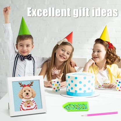 geesfayan Diamond Art Kits for Kids,6 Inch DIY Gem Art Painting with 7 Inch Frame, Complete Starter Kit for Beginners, Creative Arts & Crafts Gift for Girls & Boys (Christmas Dog) - color: Christmas Dog