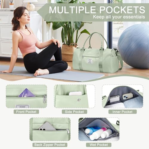 Gym Bag for Women Men with Shoes Compartment,Sports Duffle Bags Personal item travel Duffel Tote Bag Small Carry on Weekender Overnight Bag Workout Dance Bags Hospital Holdalls Grass Green - color: A18-Grass Green