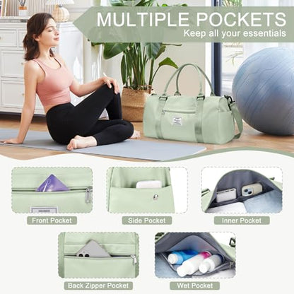 Gym Bag for Women Men with Shoes Compartment,Sports Duffle Bags Personal item travel Duffel Tote Bag Small Carry on Weekender Overnight Bag Workout Dance Bags Hospital Holdalls Grass Green - color: A18-Grass Green