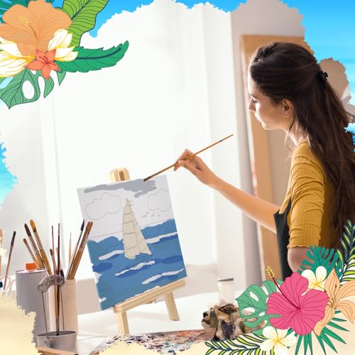 Motipuns 12 Set Beach Pre Drawn Canvas for Paint for Adults | 10 x 8 Inch, Sip and Paint Party Kit, Pre Printed Framed Canvas with Easels Paints Brushes Aprons, Party Adult Art Supplies - style: Beach