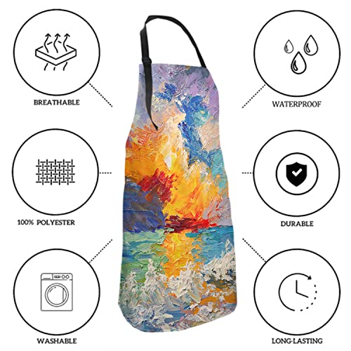 Giwawa Unisex Adult Apron Waterproof Stain Resistant Kitchen Cooking Apron with 2 Pockets for BBQ Grill Painting - color: Oil