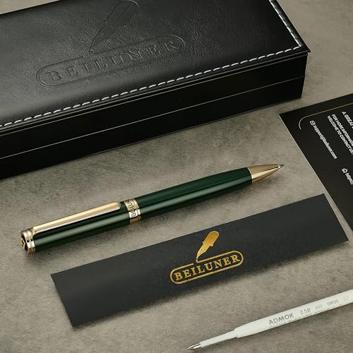 BEILUNER Luxury Gel Pen with 24K Gold Finish, Green Piano Lacquer, Luxury Grade Craftsmanship, Fancy Pen Gift Set for Men and Women, Graduation Gift, Executive, Office, Retractable, Nice Pen Set - color: Green and Gold Finish
