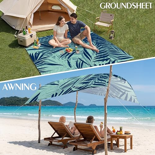 Aroveea Beach Blanket Waterproof Sandproof 78''X81''/10'X9' Oversized Mat - color: Leaves1, size: 78''x81''