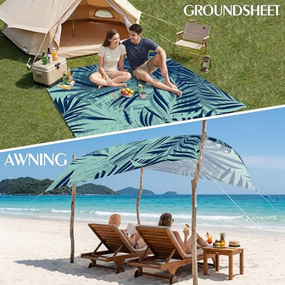 Aroveea Beach Blanket Waterproof Sandproof 78''X81''/10'X9' Oversized Mat - color: Leaves1, size: 78''x81''