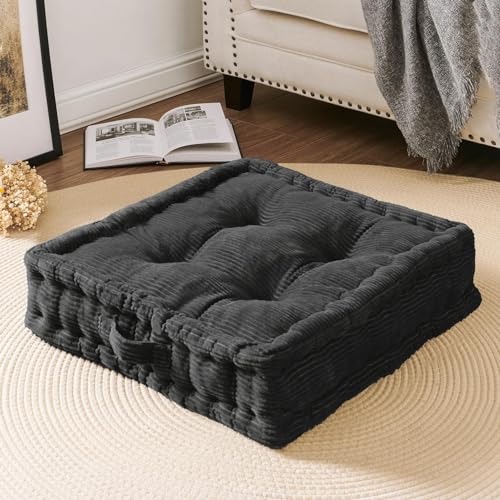 Wellsin Square Floor Pillows for Adults Kids - Meditation Floor Pillow Seating Cushion - Tufted Floor Cushion with Shredded Foam & Velvet Cover, 1 Pack, 20x20 Inch, Gray - color: Grey, size: 1 Pack (20"x20")